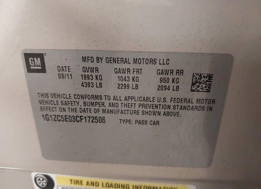 Photo 9 of 2012 Chevrolet Malibu 1LT (VIN 1G1ZC5E03CF172506)