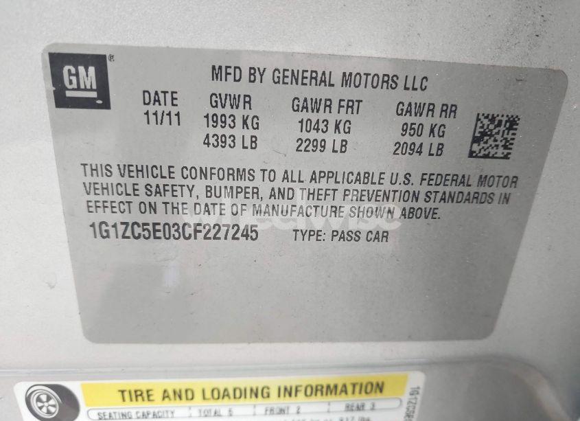 Photo 9 of 2012 Chevrolet Malibu 1LT (VIN 1G1ZC5E03CF227245)