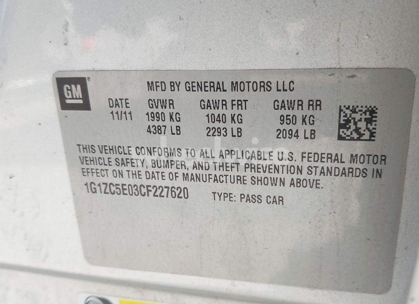 Photo 9 of 2012 Chevrolet Malibu 1LT (VIN 1G1ZC5E03CF227620)