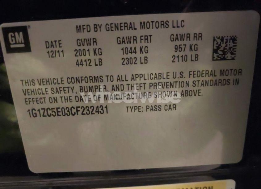 Photo 9 of 2012 Chevrolet Malibu 1LT (VIN 1G1ZC5E03CF232431)