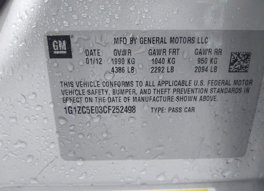 Photo 9 of 2012 Chevrolet Malibu 1LT (VIN 1G1ZC5E03CF252498)