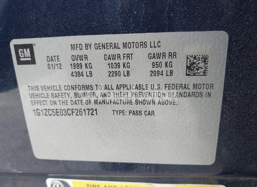 Photo 9 of 2012 Chevrolet Malibu 1LT (VIN 1G1ZC5E03CF261721)