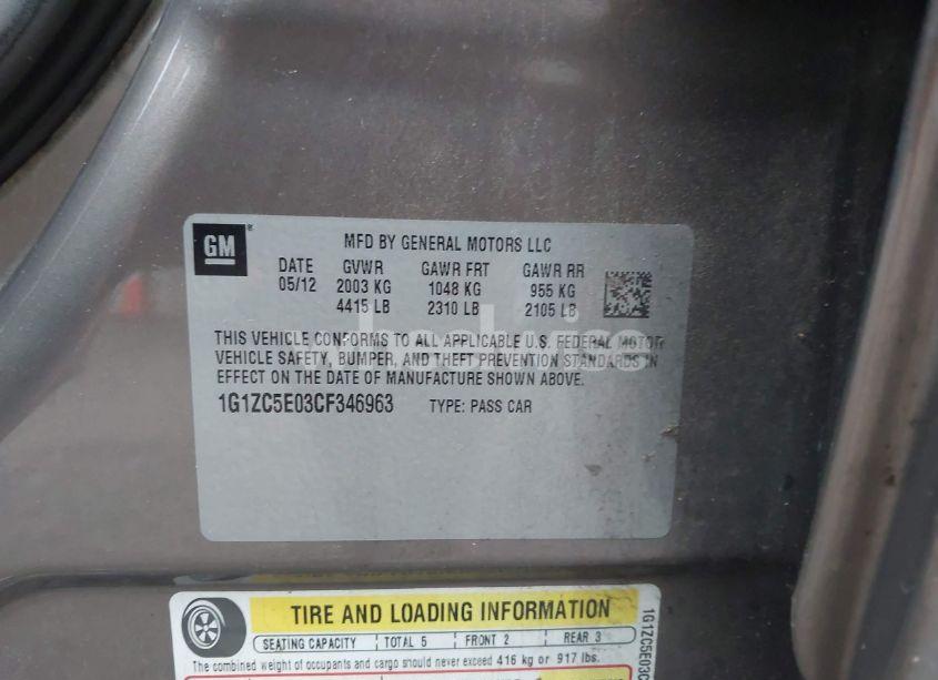 Photo 9 of 2012 Chevrolet Malibu 1LT (VIN 1G1ZC5E03CF346963)