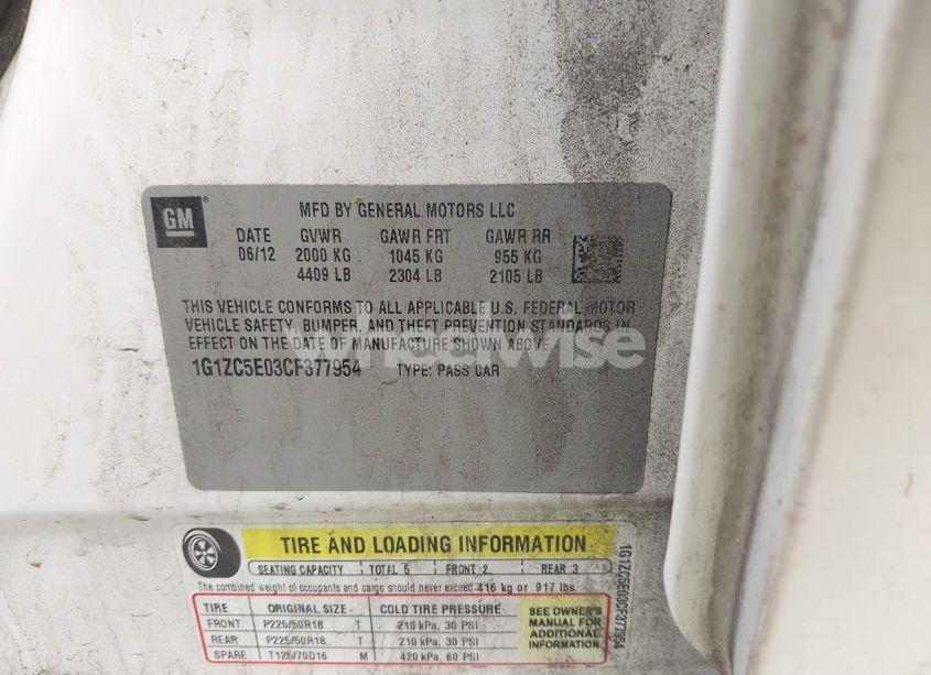 Photo 9 of 2012 Chevrolet Malibu 1LT (VIN 1G1ZC5E03CF377954)