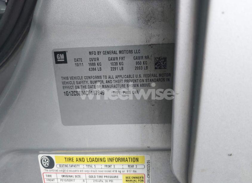 Photo 9 of 2012 Chevrolet Malibu 1LT (VIN 1G1ZC5E04CF197849)