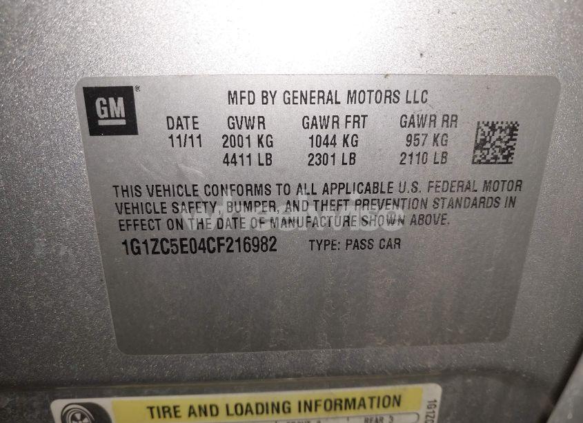 Photo 9 of 2012 Chevrolet Malibu 1LT (VIN 1G1ZC5E04CF216982)