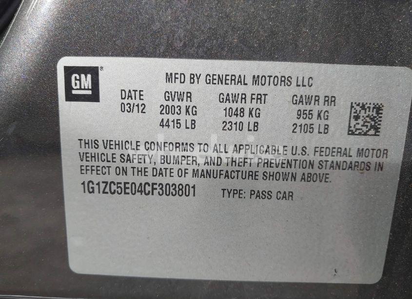 Photo 9 of 2012 Chevrolet Malibu 1LT (VIN 1G1ZC5E04CF303801)