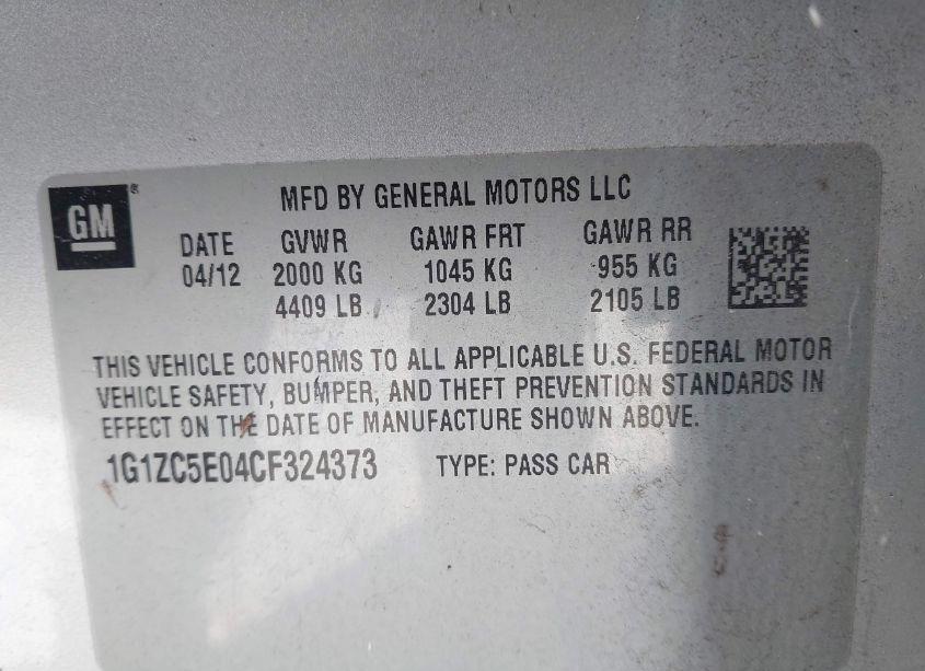 Photo 9 of 2012 Chevrolet Malibu 1LT (VIN 1G1ZC5E04CF324373)