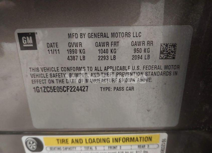 Photo 9 of 2012 Chevrolet Malibu 1LT (VIN 1G1ZC5E05CF224427)