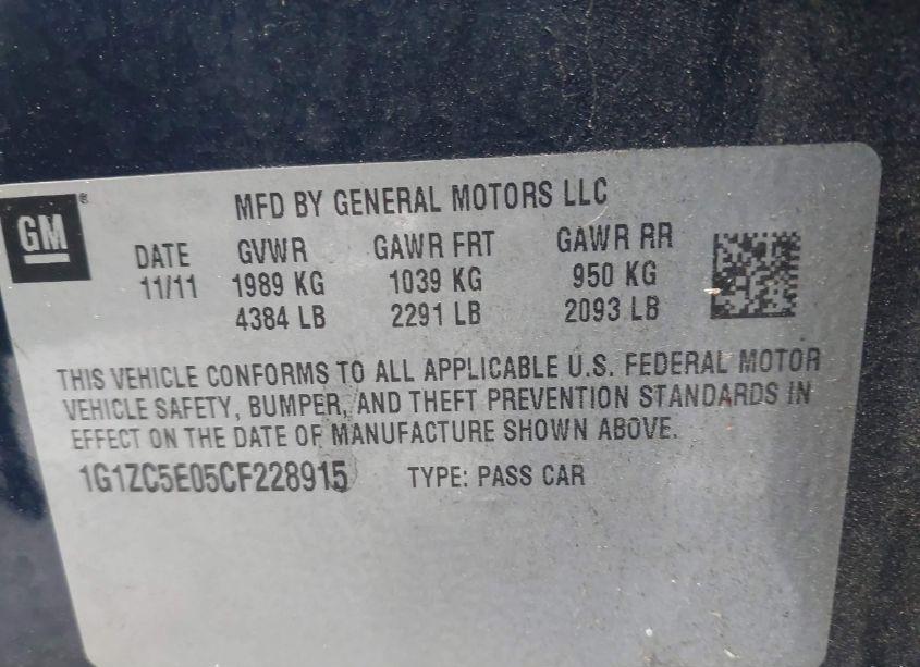 Photo 9 of 2012 Chevrolet Malibu 1LT (VIN 1G1ZC5E05CF228915)