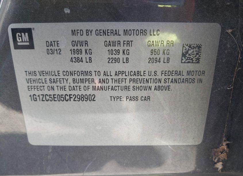 Photo 9 of 2012 Chevrolet Malibu 1LT (VIN 1G1ZC5E05CF298902)