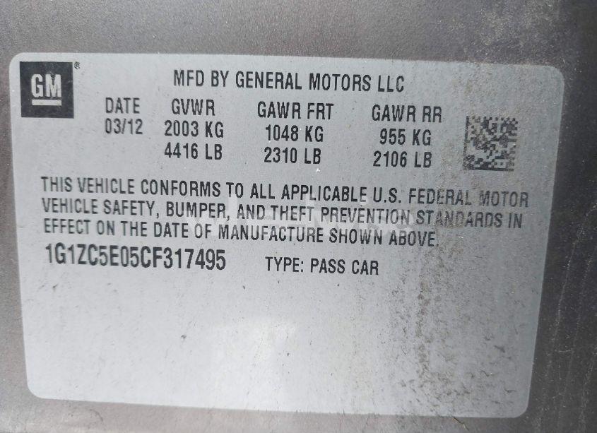 Photo 9 of 2012 Chevrolet Malibu 1LT (VIN 1G1ZC5E05CF317495)