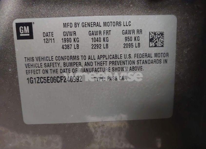 Photo 9 of 2012 Chevrolet Malibu 1LT (VIN 1G1ZC5E06CF240992)