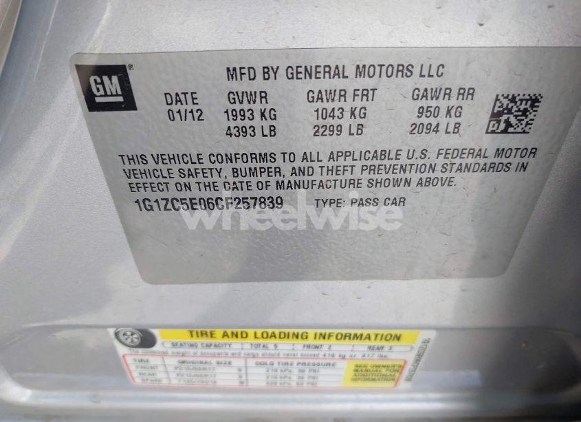 Photo 9 of 2012 Chevrolet Malibu 1LT (VIN 1G1ZC5E06CF257839)