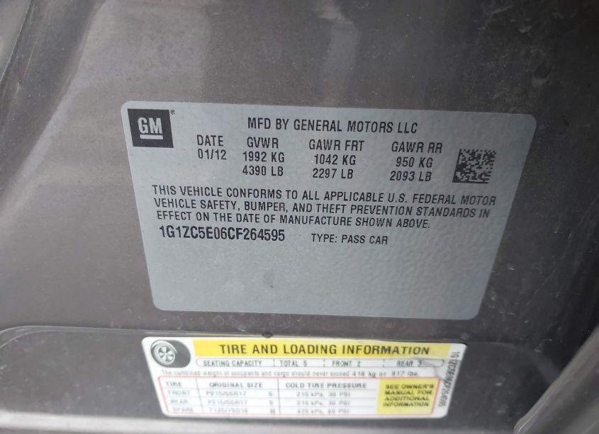 Photo 9 of 2012 Chevrolet Malibu 1LT (VIN 1G1ZC5E06CF264595)