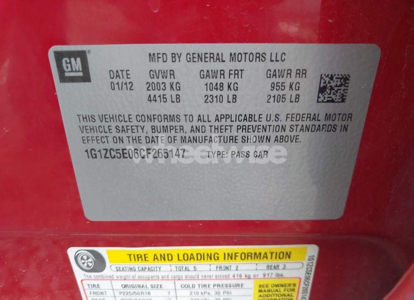 Photo 9 of 2012 Chevrolet Malibu 1LT (VIN 1G1ZC5E06CF265147)