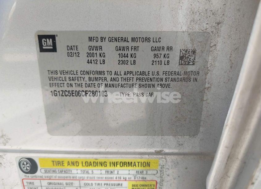 Photo 9 of 2012 Chevrolet Malibu 1LT (VIN 1G1ZC5E06CF280103)