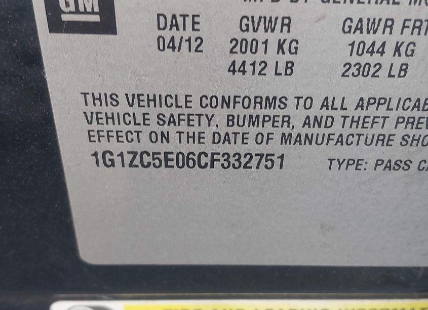 Photo 9 of 2012 Chevrolet Malibu 1LT (VIN 1G1ZC5E06CF332751)