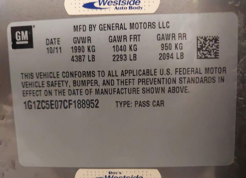 Photo 9 of 2012 Chevrolet Malibu 1LT (VIN 1G1ZC5E07CF188952)