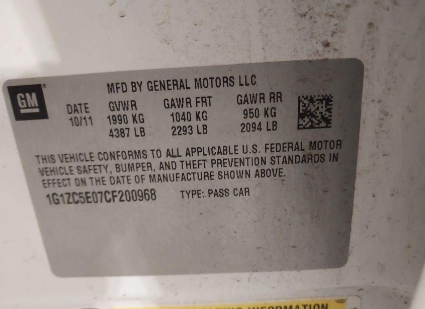 Photo 9 of 2012 Chevrolet Malibu 1LT (VIN 1G1ZC5E07CF200968)