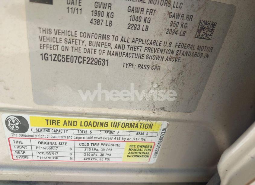 Photo 9 of 2012 Chevrolet Malibu 1LT (VIN 1G1ZC5E07CF229631)