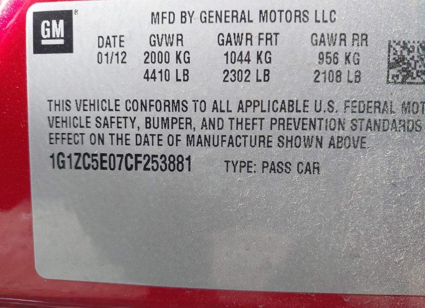 Photo 9 of 2012 Chevrolet Malibu 1LT (VIN 1G1ZC5E07CF253881)