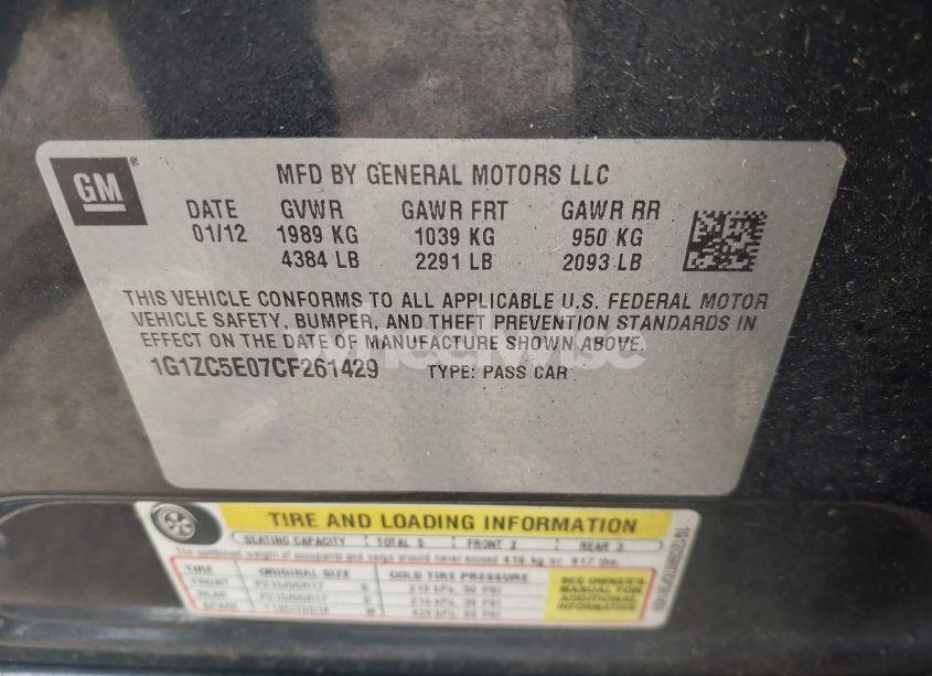 Photo 9 of 2012 Chevrolet Malibu 1LT (VIN 1G1ZC5E07CF261429)