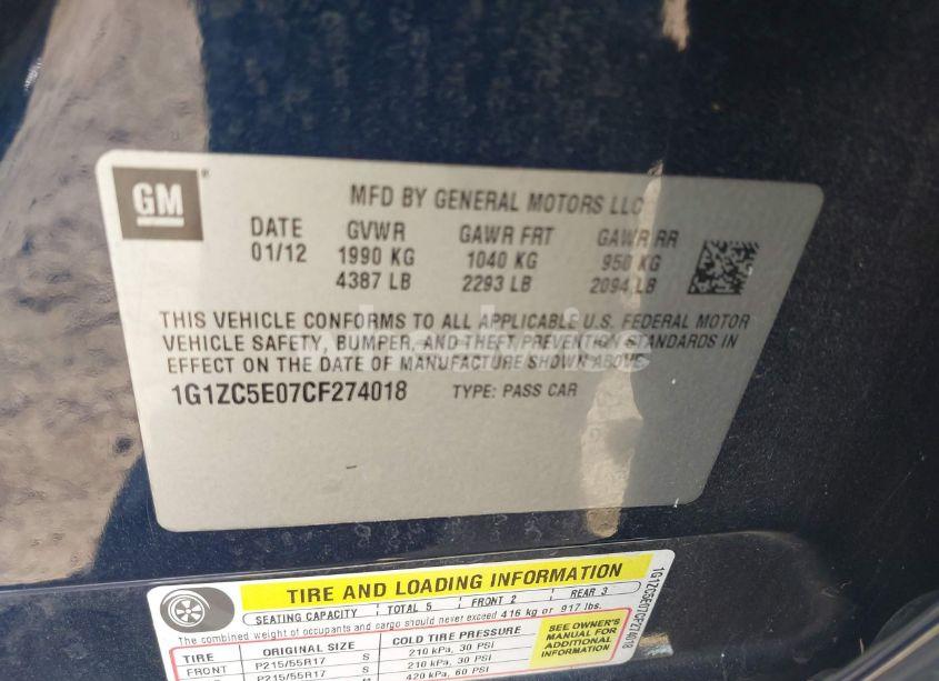 Photo 9 of 2012 Chevrolet Malibu 1LT (VIN 1G1ZC5E07CF274018)