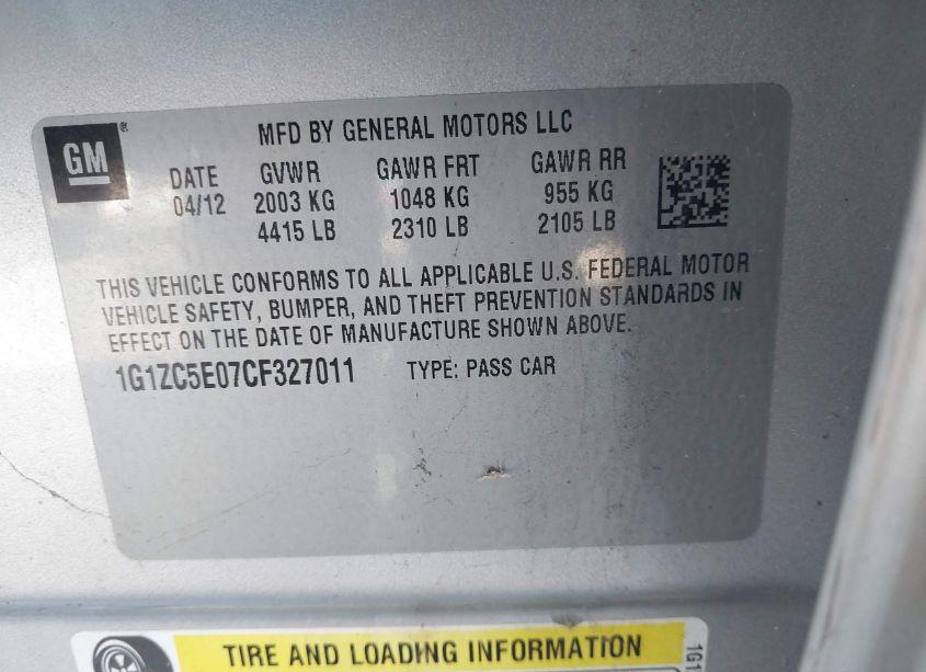 Photo 9 of 2012 Chevrolet Malibu 1LT (VIN 1G1ZC5E07CF327011)