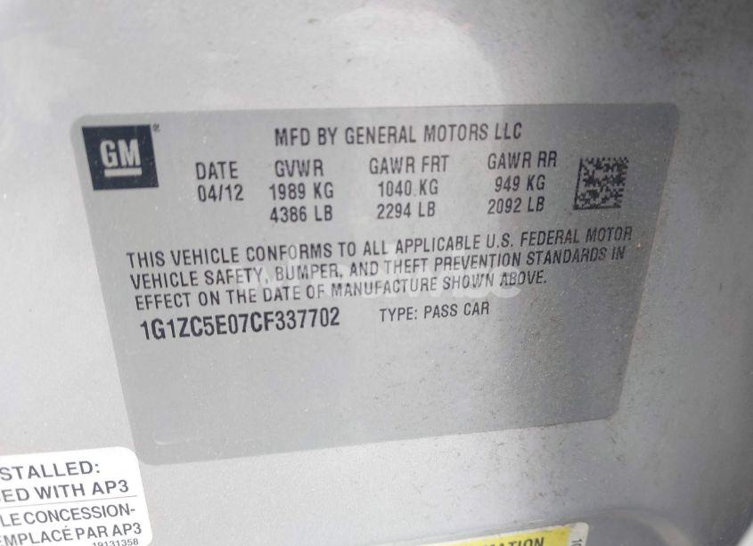 Photo 9 of 2012 Chevrolet Malibu 1LT (VIN 1G1ZC5E07CF337702)