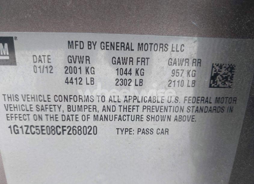 Photo 9 of 2012 Chevrolet Malibu 1LT (VIN 1G1ZC5E08CF268020)