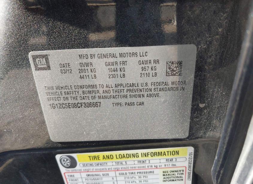 Photo 9 of 2012 Chevrolet Malibu 1LT (VIN 1G1ZC5E08CF306667)