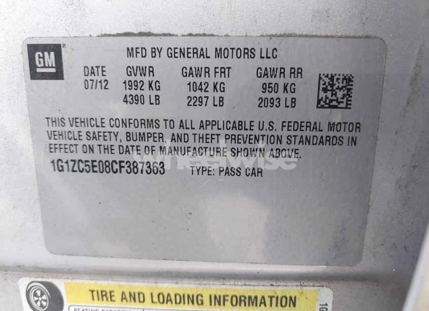 Photo 9 of 2012 Chevrolet Malibu 1LT (VIN 1G1ZC5E08CF387363)