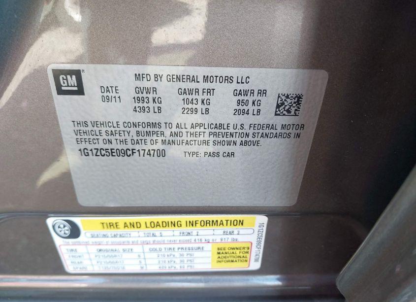 Photo 9 of 2012 Chevrolet Malibu 1LT (VIN 1G1ZC5E09CF174700)