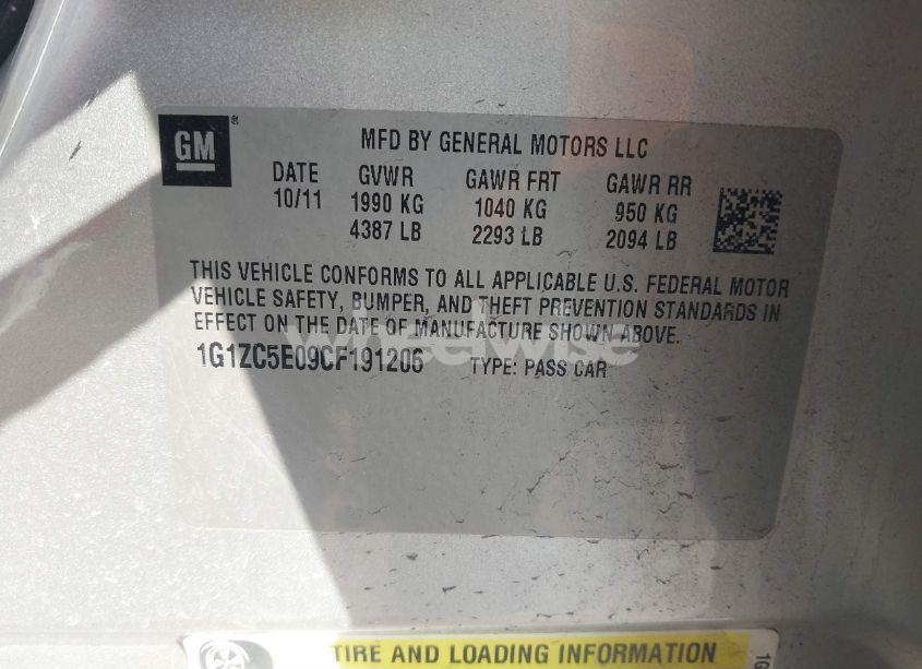 Photo 9 of 2012 Chevrolet Malibu 1LT (VIN 1G1ZC5E09CF191206)