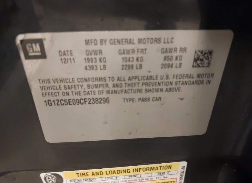 Photo 9 of 2012 Chevrolet Malibu 1LT (VIN 1G1ZC5E09CF238296)