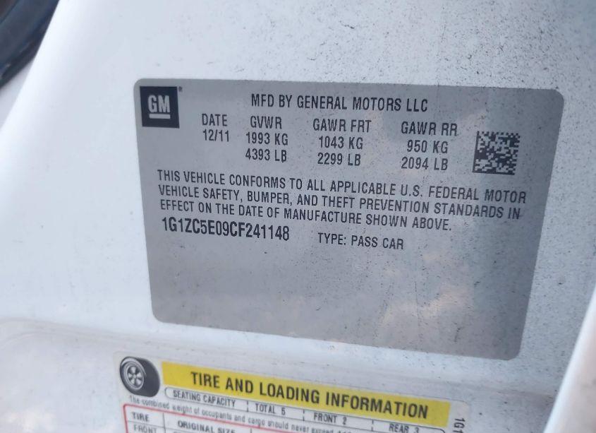 Photo 9 of 2012 Chevrolet Malibu 1LT (VIN 1G1ZC5E09CF241148)