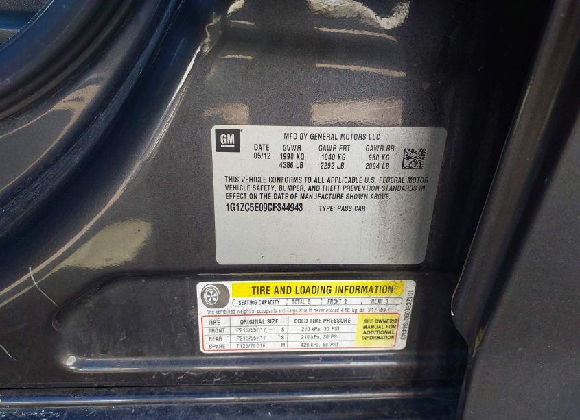 Photo 9 of 2012 Chevrolet Malibu 1LT (VIN 1G1ZC5E09CF344943)