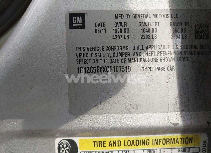 Photo 9 of 2012 Chevrolet Malibu 1LT (VIN 1G1ZC5E0XCF107510)