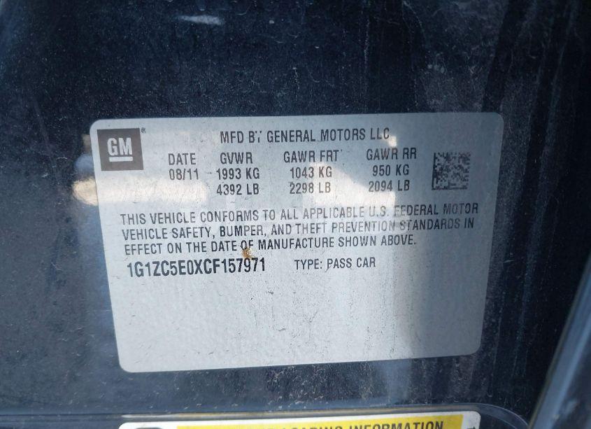 Photo 9 of 2012 Chevrolet Malibu 1LT (VIN 1G1ZC5E0XCF157971)