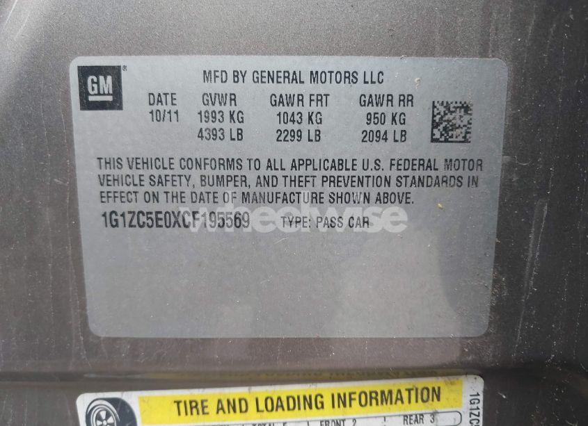 Photo 9 of 2012 Chevrolet Malibu 1LT (VIN 1G1ZC5E0XCF195569)