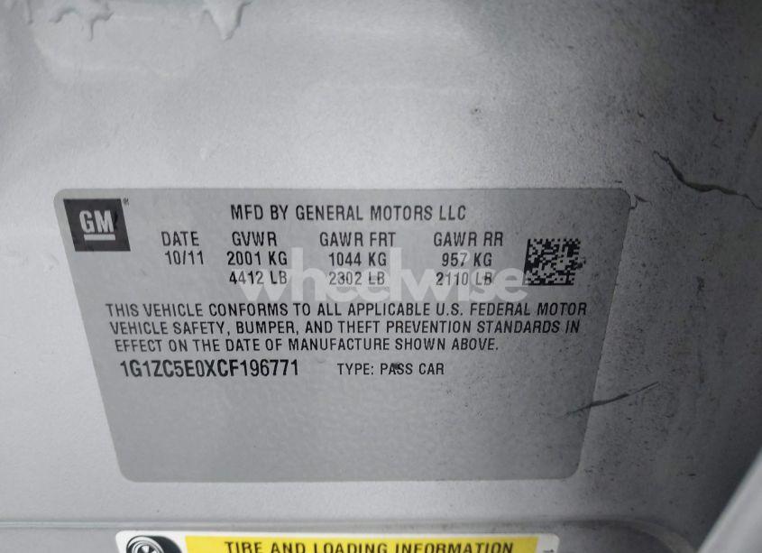 Photo 9 of 2012 Chevrolet Malibu 1LT (VIN 1G1ZC5E0XCF196771)