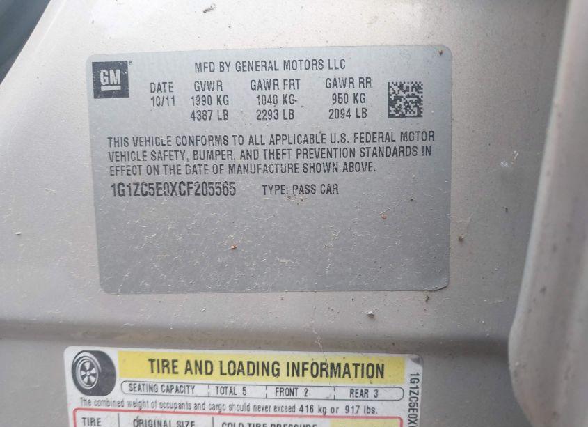 Photo 9 of 2012 Chevrolet Malibu 1LT (VIN 1G1ZC5E0XCF205565)