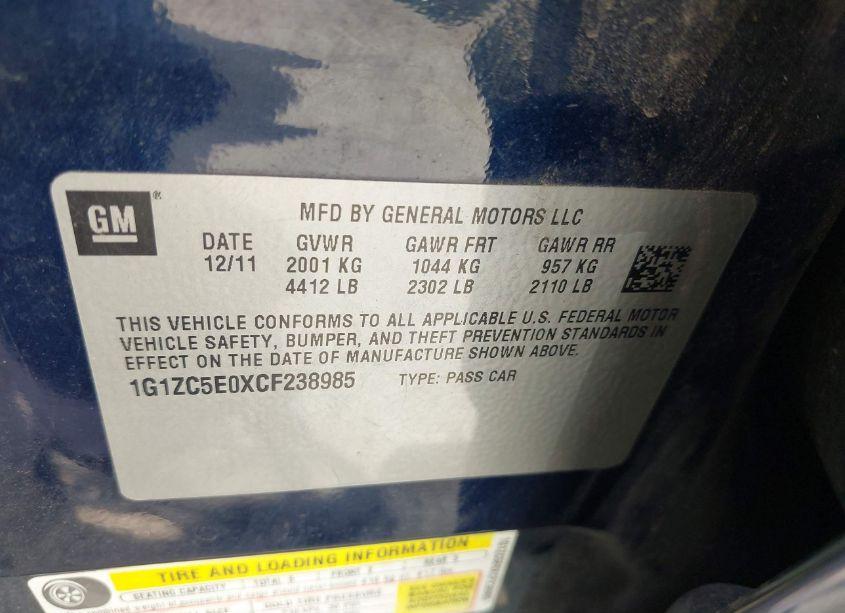 Photo 9 of 2012 Chevrolet Malibu 1LT (VIN 1G1ZC5E0XCF238985)