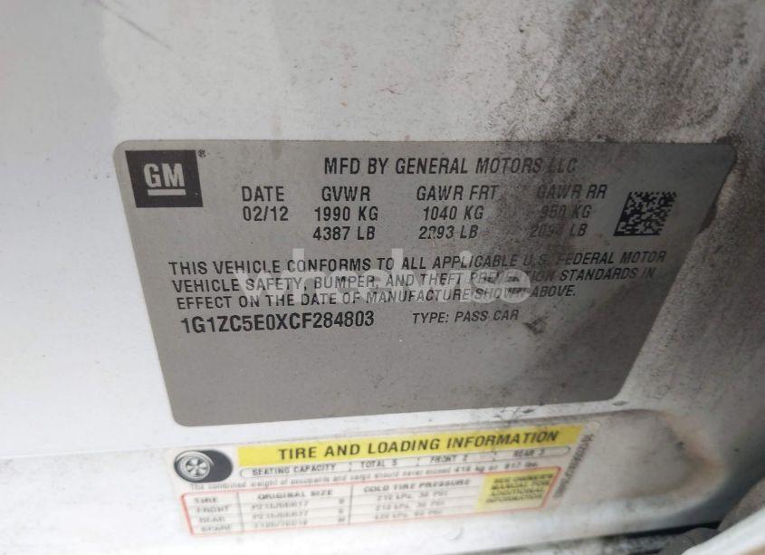 Photo 9 of 2012 Chevrolet Malibu 1LT (VIN 1G1ZC5E0XCF284803)