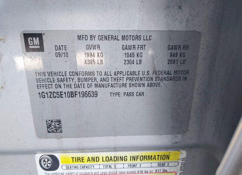 Photo 9 of 2011 Chevrolet Malibu 1LT (VIN 1G1ZC5E10BF196639)