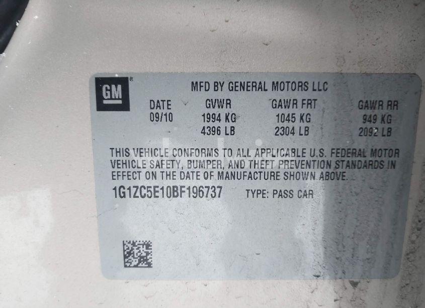 Photo 9 of 2011 Chevrolet Malibu 1LT (VIN 1G1ZC5E10BF196737)