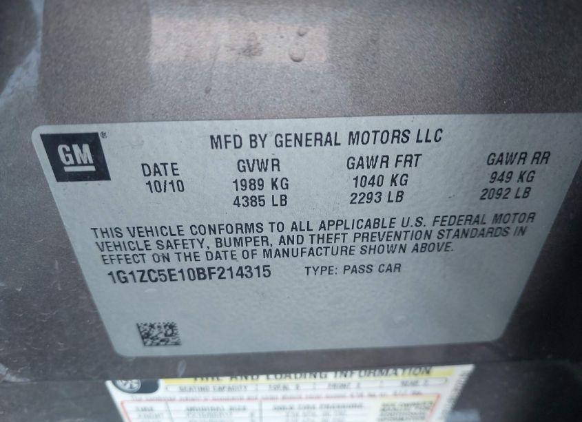 Photo 9 of 2011 Chevrolet Malibu 1LT (VIN 1G1ZC5E10BF214315)