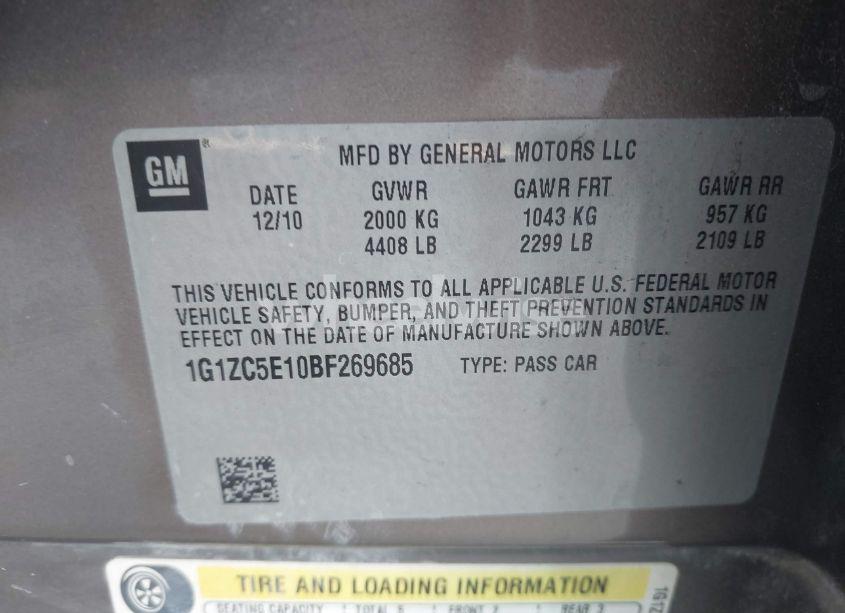 Photo 9 of 2011 Chevrolet Malibu 1LT (VIN 1G1ZC5E10BF269685)