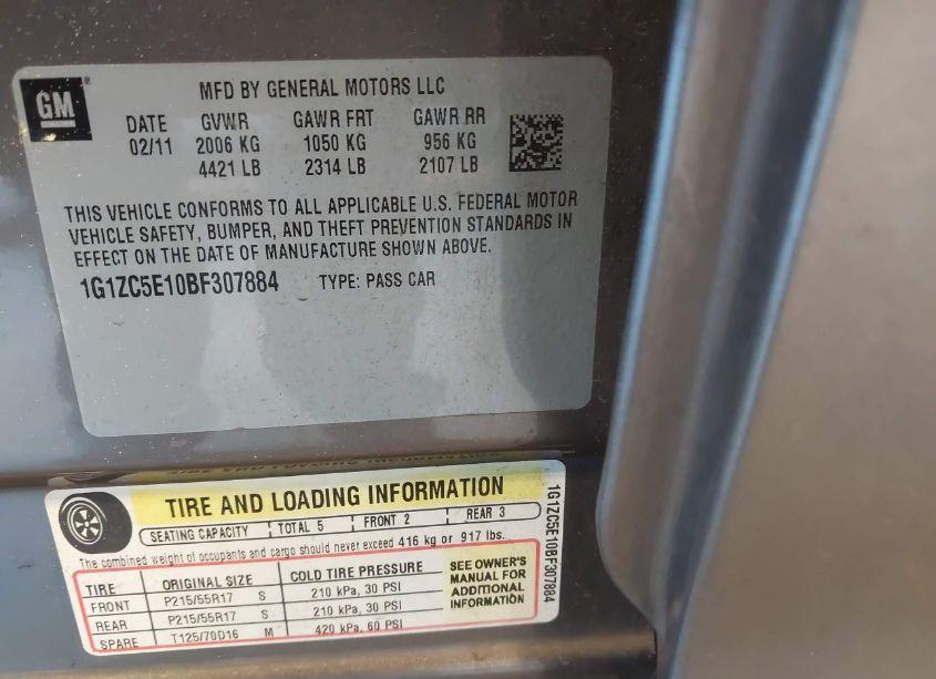 Photo 9 of 2011 Chevrolet Malibu 1LT (VIN 1G1ZC5E10BF307884)